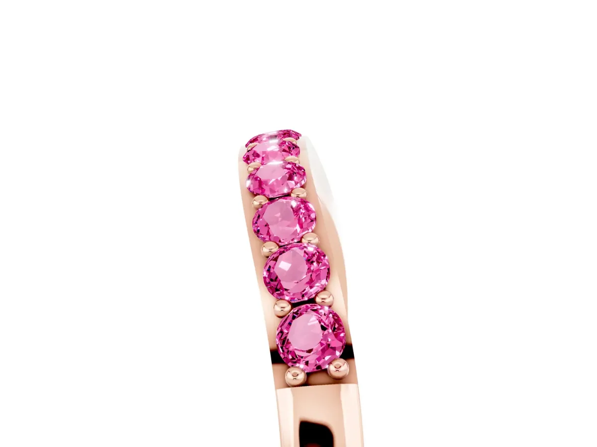 Round Pink Sapphire Curved Wedding Band with Channel Setting Rose gold