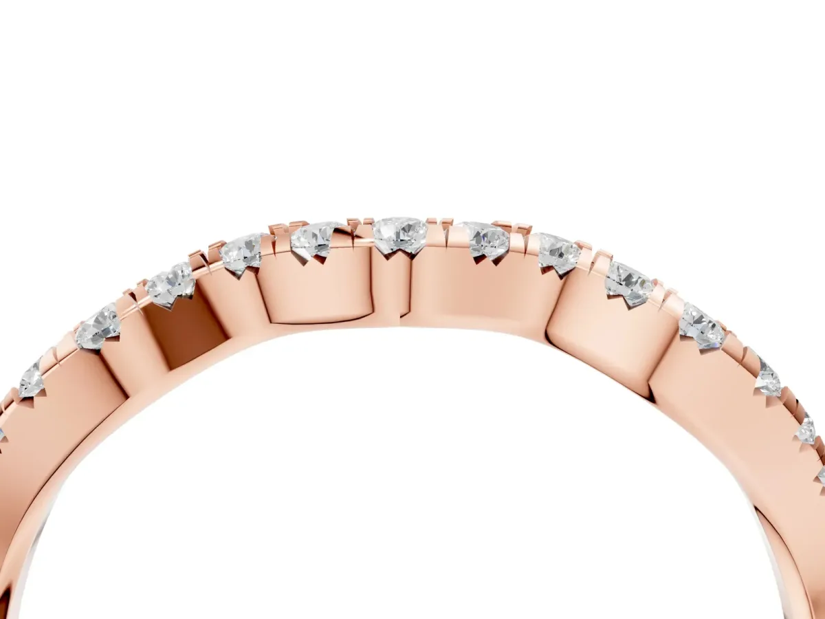 Round Diamond Scalloped Pavé Wedding Band with Shared Prong Setting Rose gold