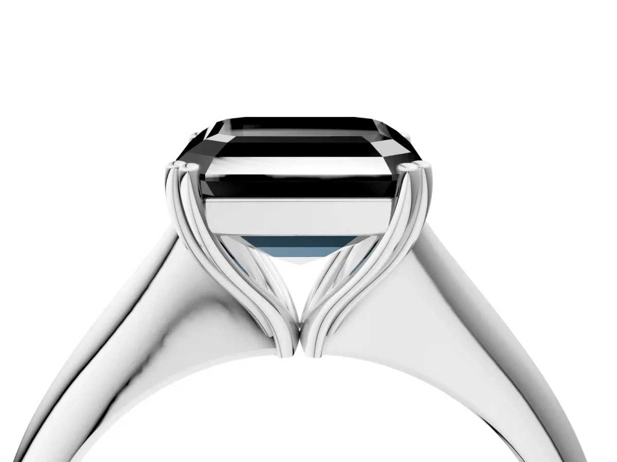 Fancy Black Asscher Cut Solitaire Diamond Ring with Six-Prong Setting and Classic Band Platinum