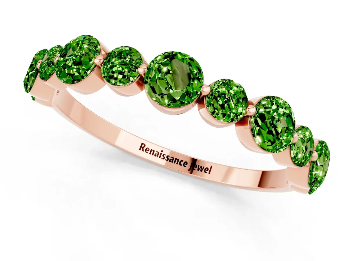 Round Peridot Scalloped Prong Set Eternity Band Rose gold