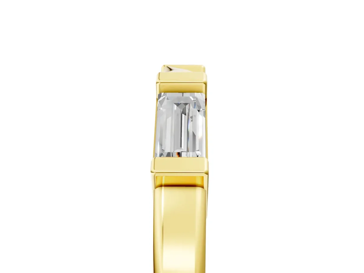 Channel Set Baguette Diamond Flat Band with Bar Prong Setting Yellow gold