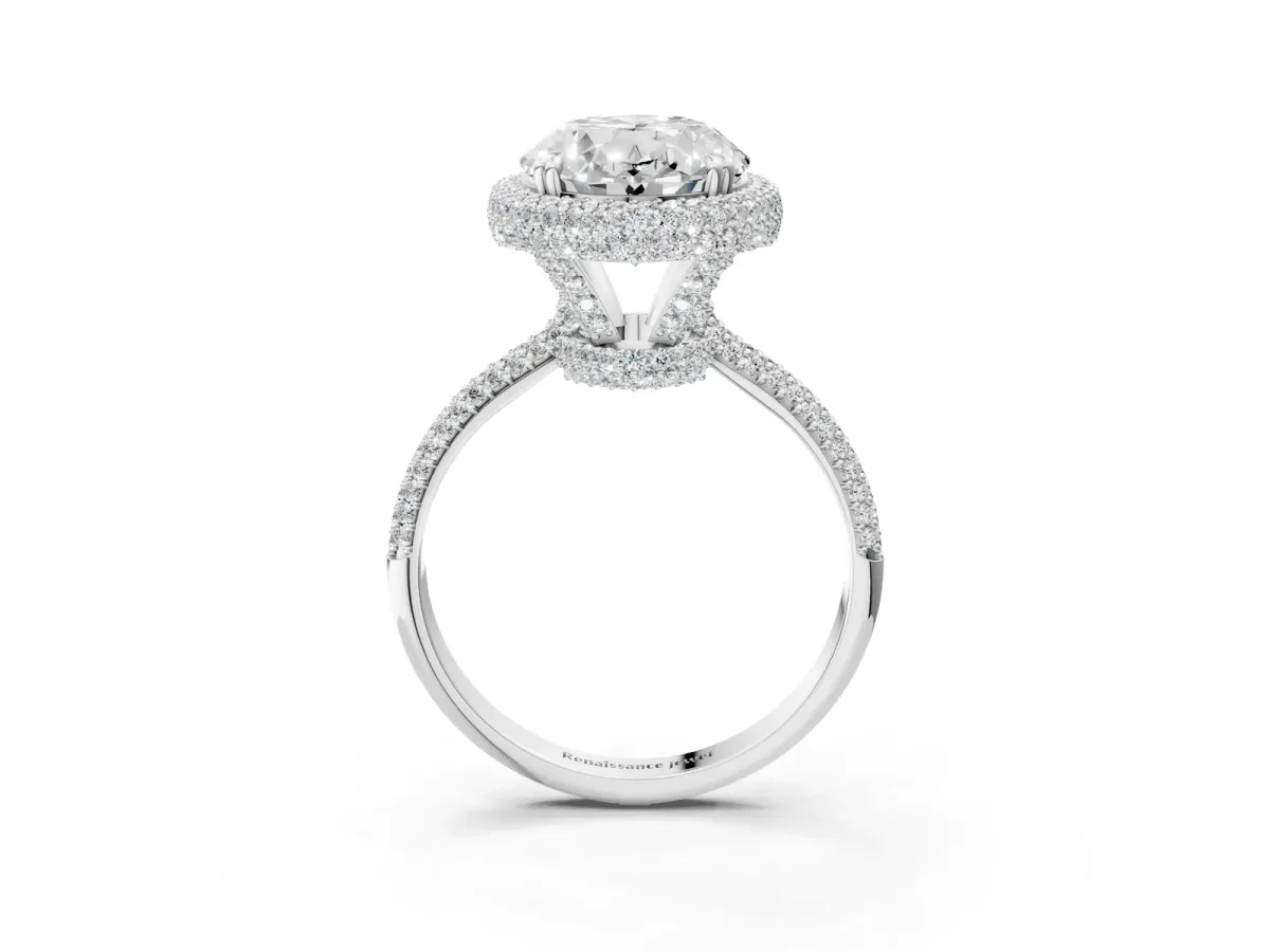Oval Diamond Halo Ring with Round Diamond Accents White gold