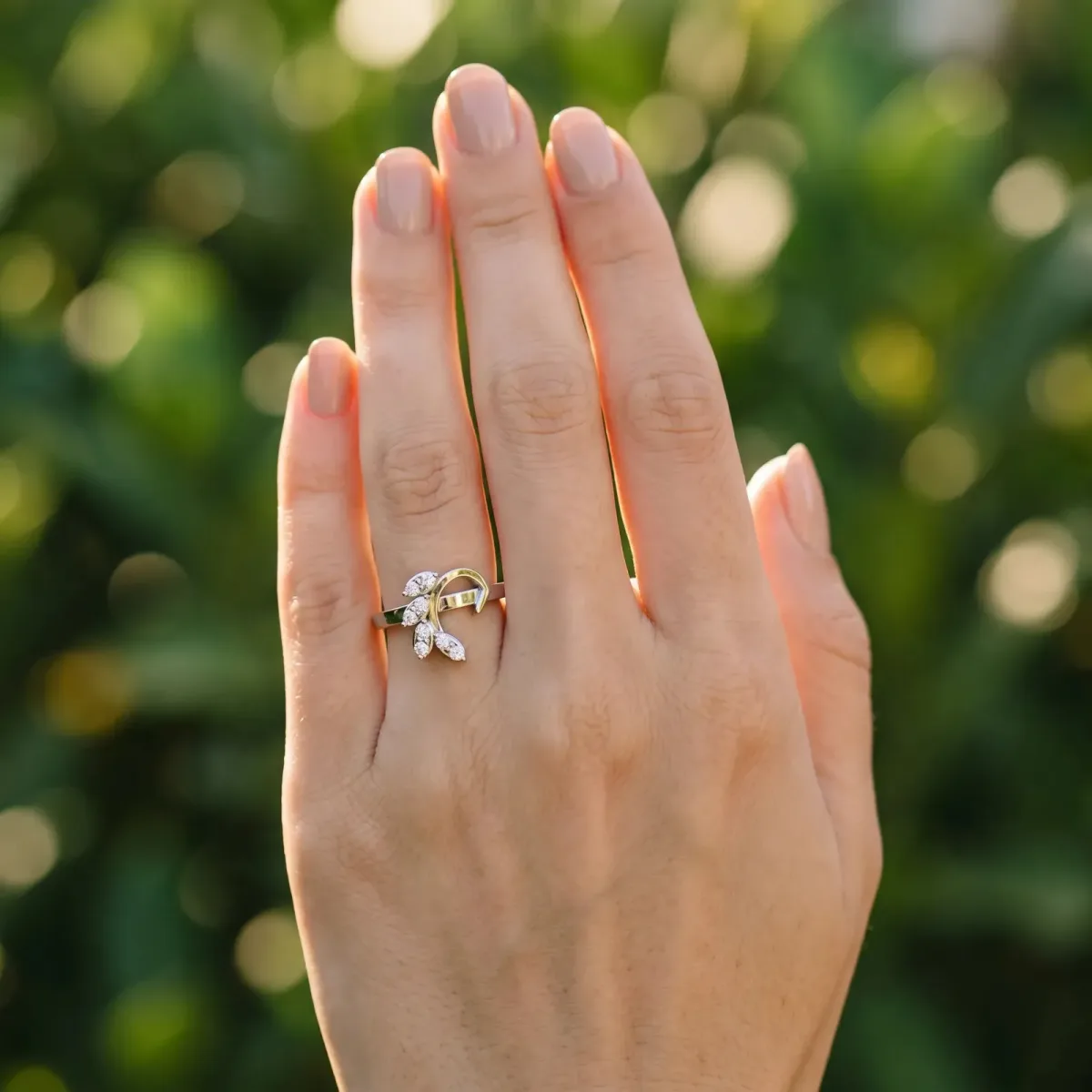Marquise Diamond Cluster Bypass Ring with Prong Setting Platinum