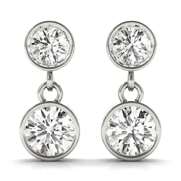 Bezel-Set Round Cut Drop Earrings with Post Back White gold