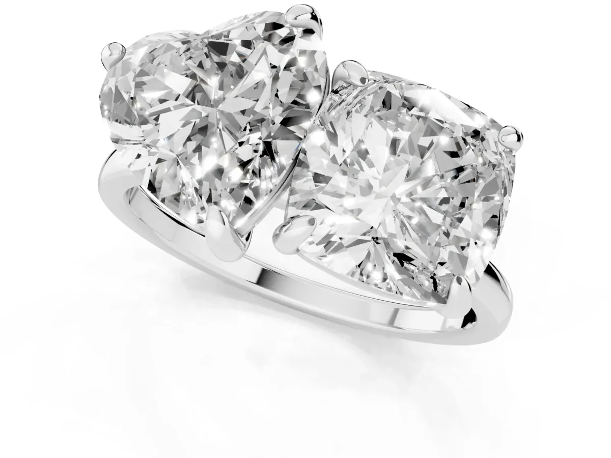 Cushion and Heart Toi Moi Ring with Prong Setting and Plain Band Silver
