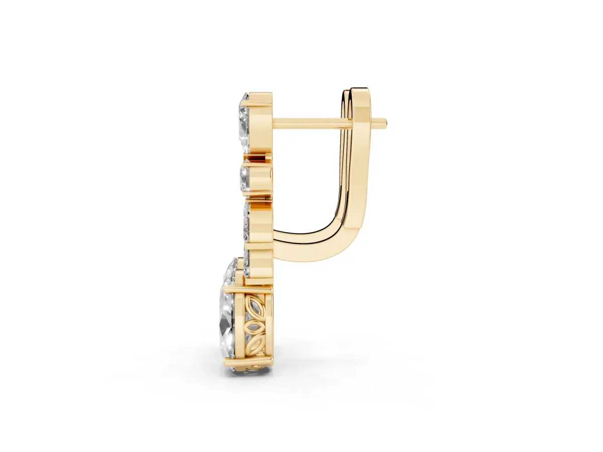 Oval, Marquise and Round Diamond Huggie Drop Earrings Yellow gold