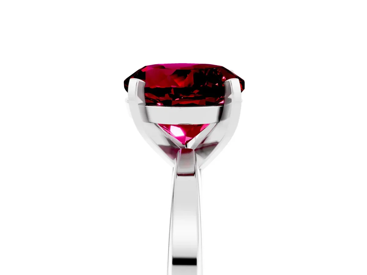 Round Cut Garnet Solitaire Engagement Ring with Classic Band and Four-Prong Setting Silver