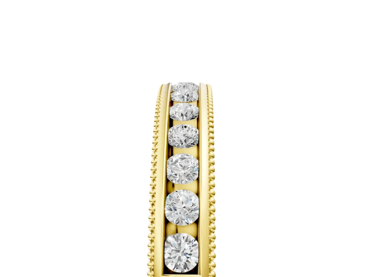Channel Set Round Diamond Milgrain Edge Wedding Band Yellow gold