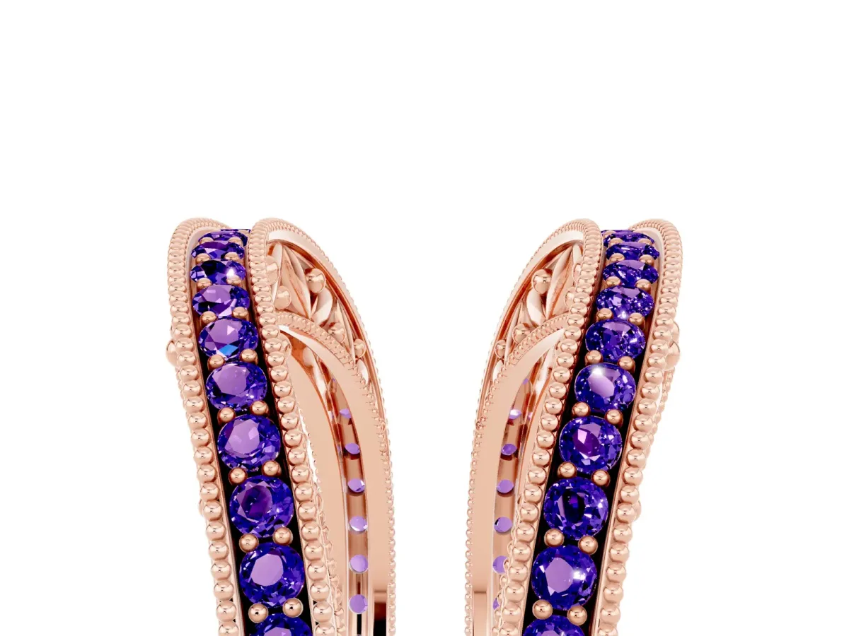 Round Tanzanite Milgrain Eternity Band with Channel Setting Rose gold
