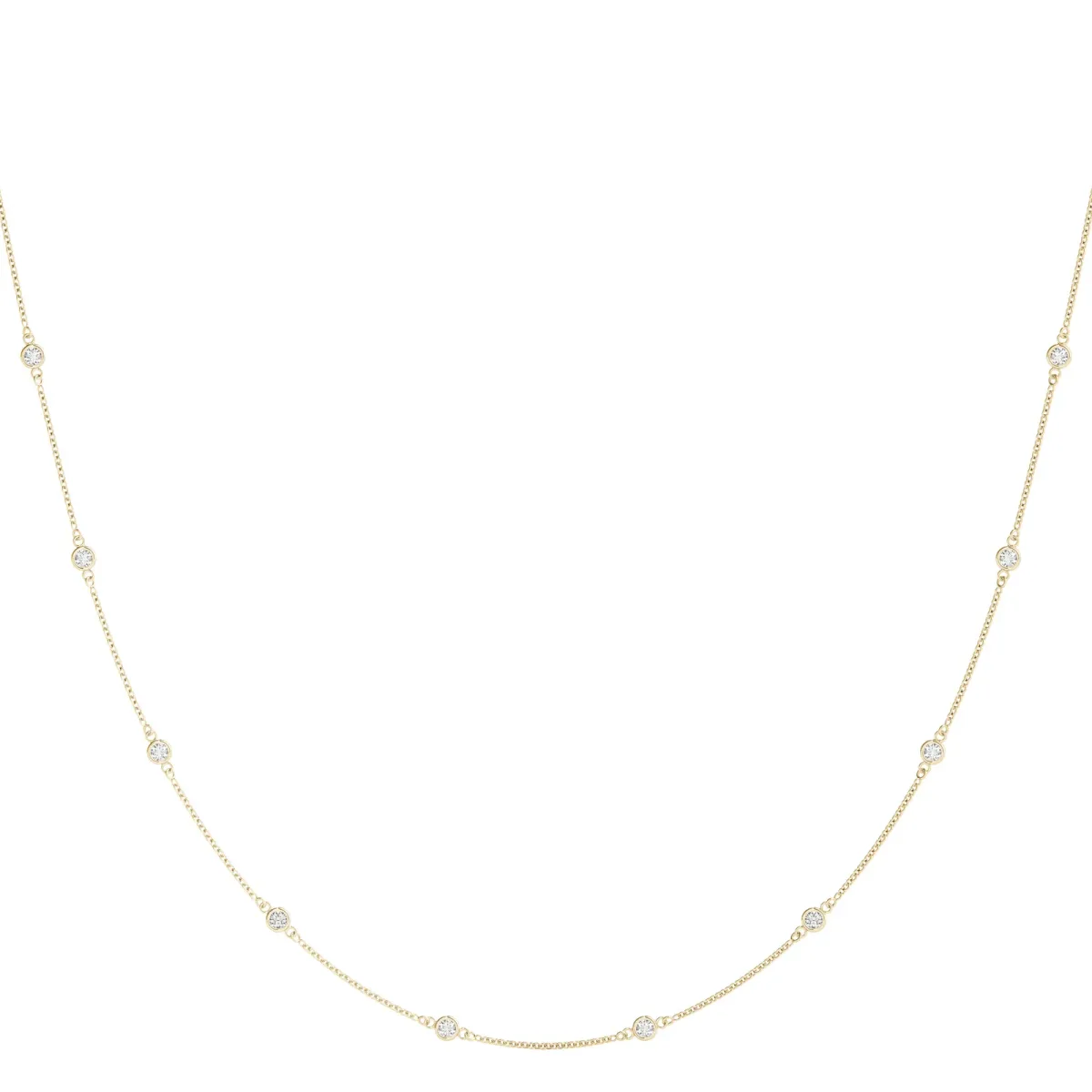Bezel-Set Round Diamond Station Necklace with Cable Chain Yellow gold