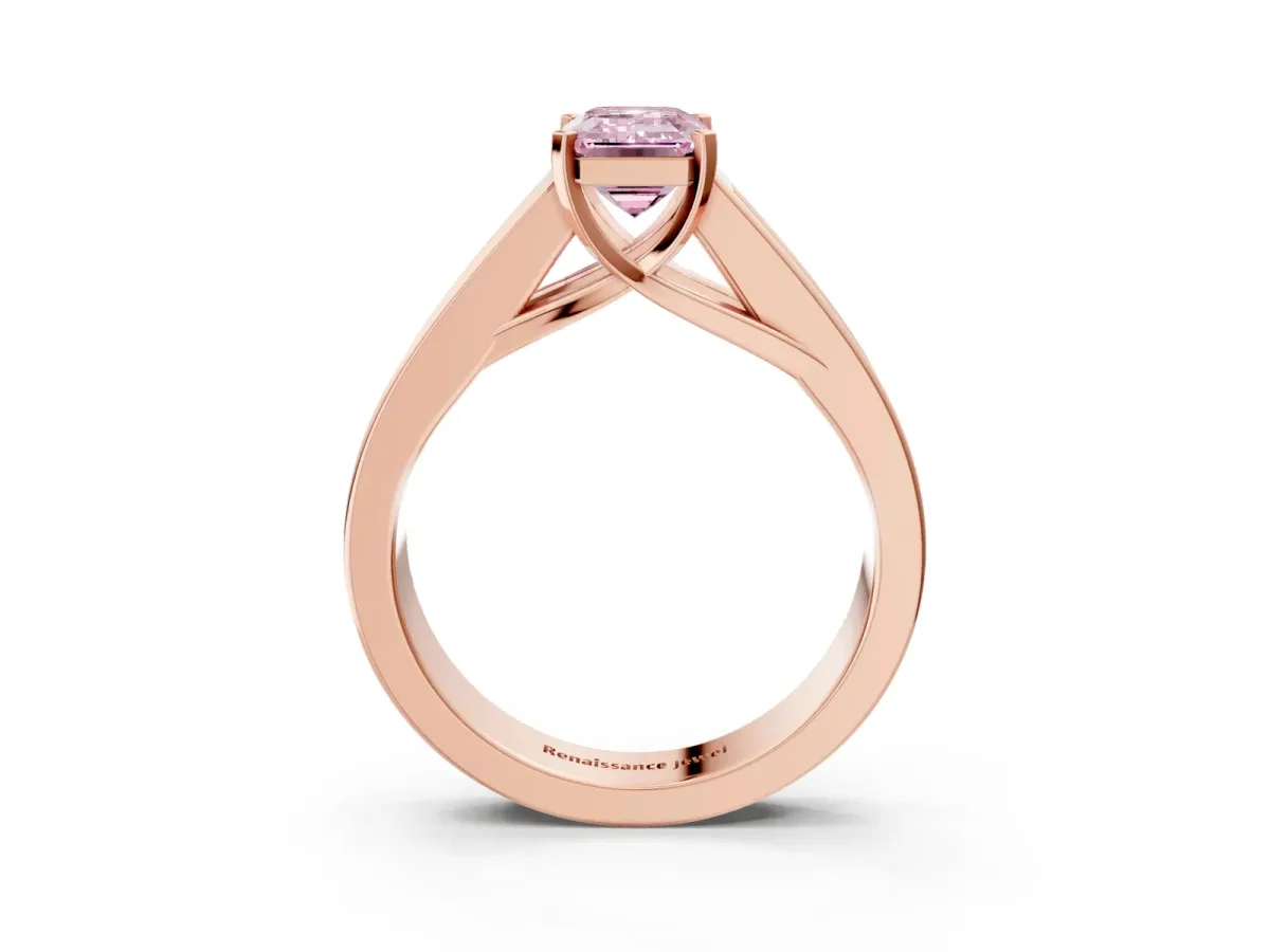 Fancy Pink Emerald Cut Cut Channel Set Solitaire Ring with Four-Prong Setting Rose gold