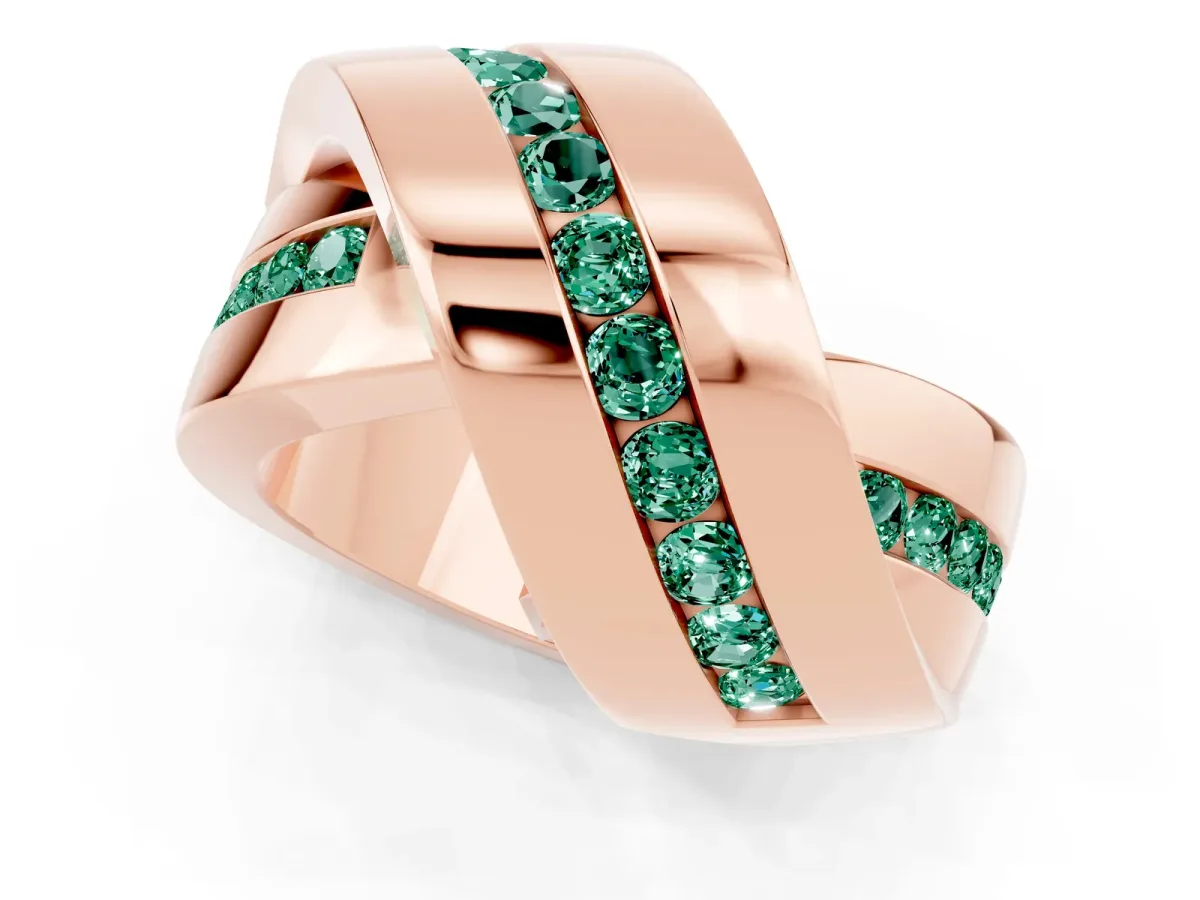 Pavé Round Green Sapphire Crossover Band with Channel Setting Rose gold