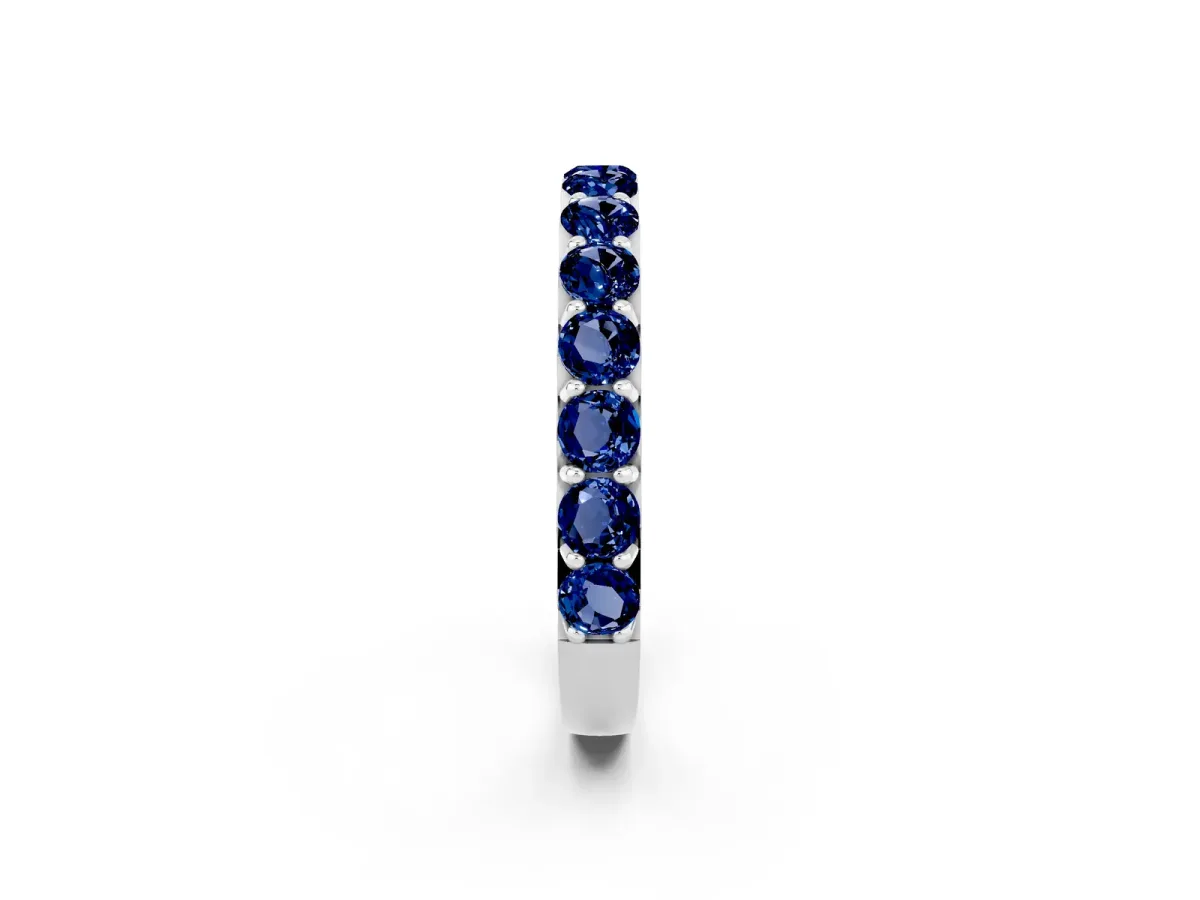 Round Blue Sapphire Half Eternity Band with Classic Prong Setting White gold
