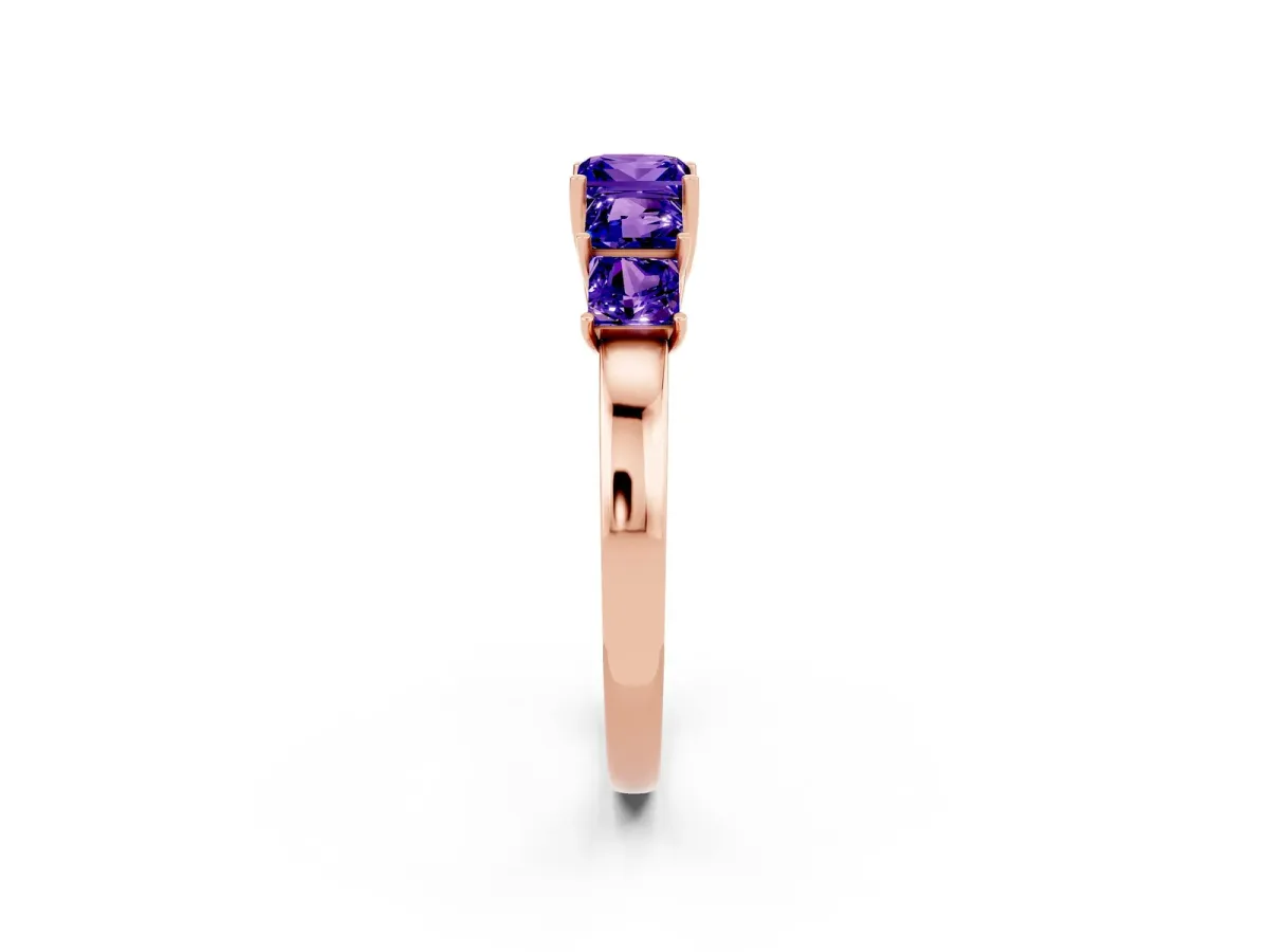 Princess Cut Five-Stone Tanzanite Ring with Classic Prong Setting Rose gold