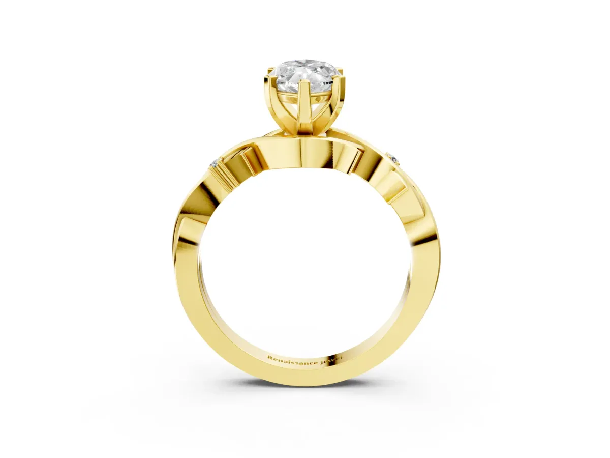 Marquise Cut Diamond Solitaire Ring with Twisted Band and Prong Setting Yellow gold