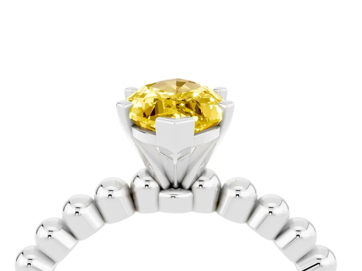 Marquise Cut Yellow Sapphire Solitaire Ring with Beaded Band and Prong Setting Silver