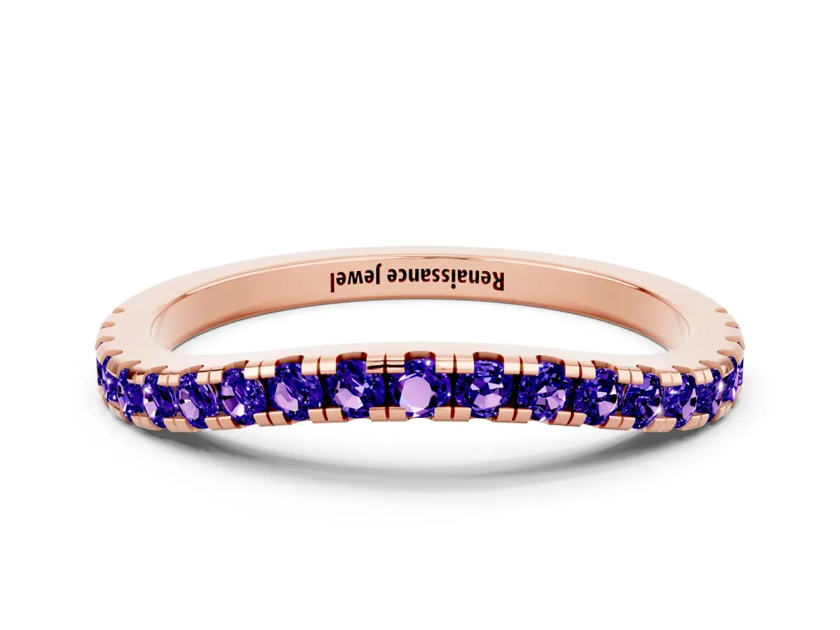 Round Tanzanite Pavé Half Eternity Band with Shared Prong Setting Rose gold