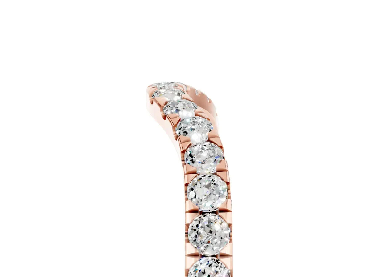 Curved Pavé Round Moissanite Wedding Band with Shared Prong Setting Rose gold