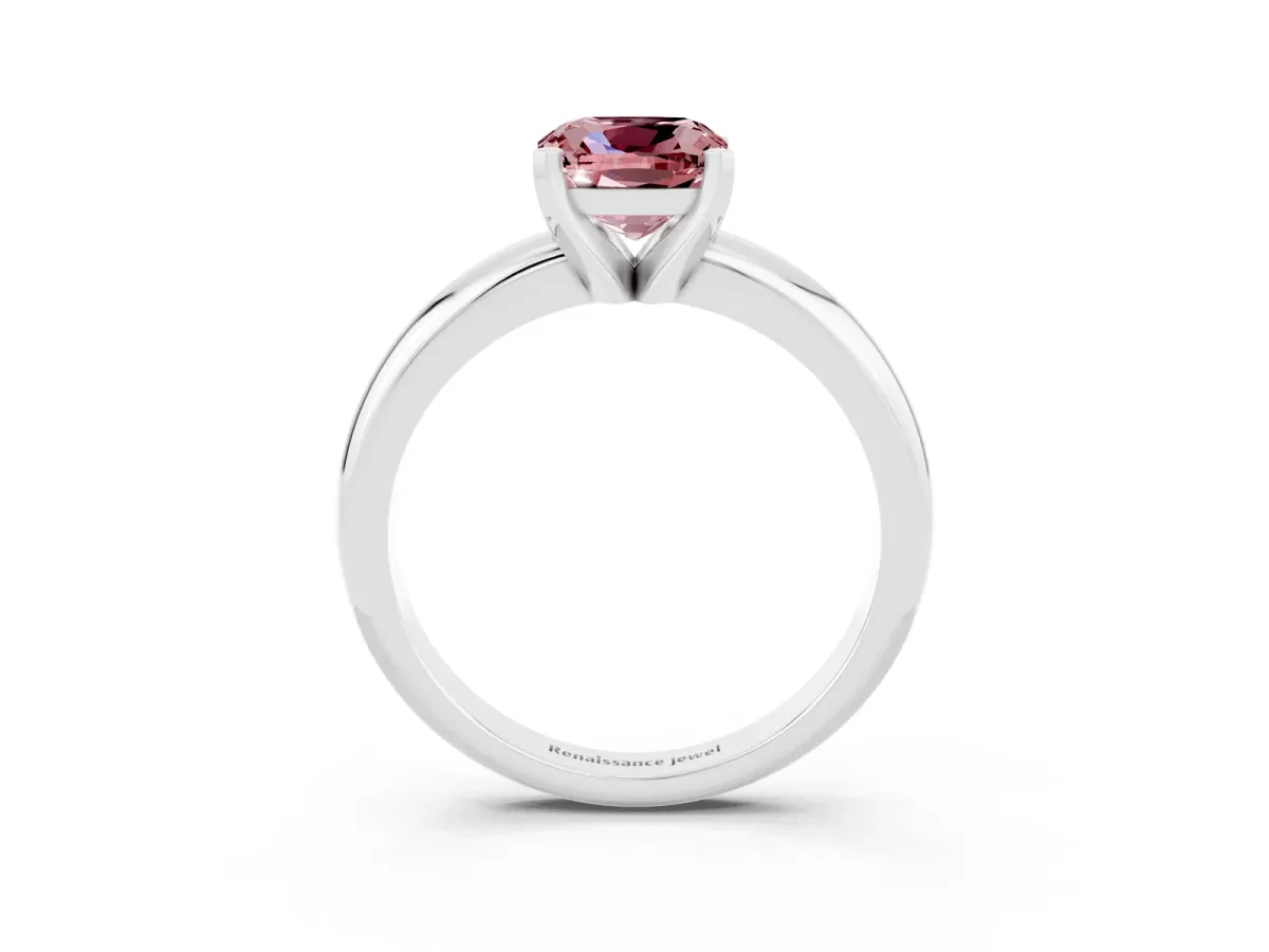 Cushion Cut Morganite Solitaire Engagement Ring with Round Band and Four-Prong Setting Silver
