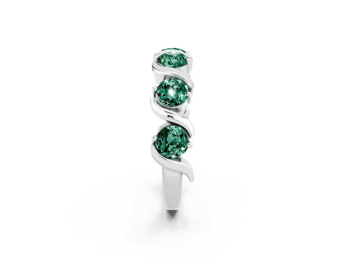 Six-Stone Round Green Sapphire Wave Band with Shared Prong Setting Platinum