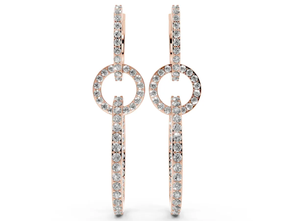 Round Cut Diamond Twisted Link Drop Earrings Rose gold