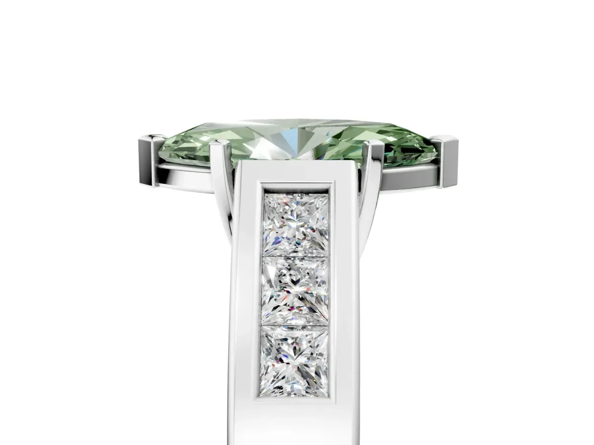 Fancy Green Marquise Cut Cut Channel Set Solitaire Ring with Four-Prong Setting Silver