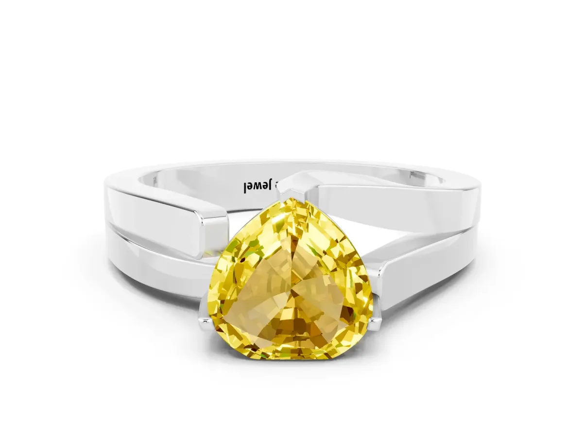 Modern Tension Set Heart Cut Yellow Sapphire Solitaire Wide Band Ring Silver