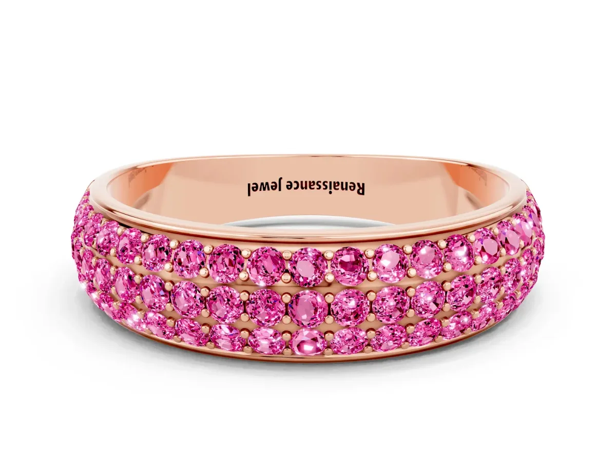 Three-Row Round Pink Sapphire Eternity Band with Shared Prong Setting Rose gold