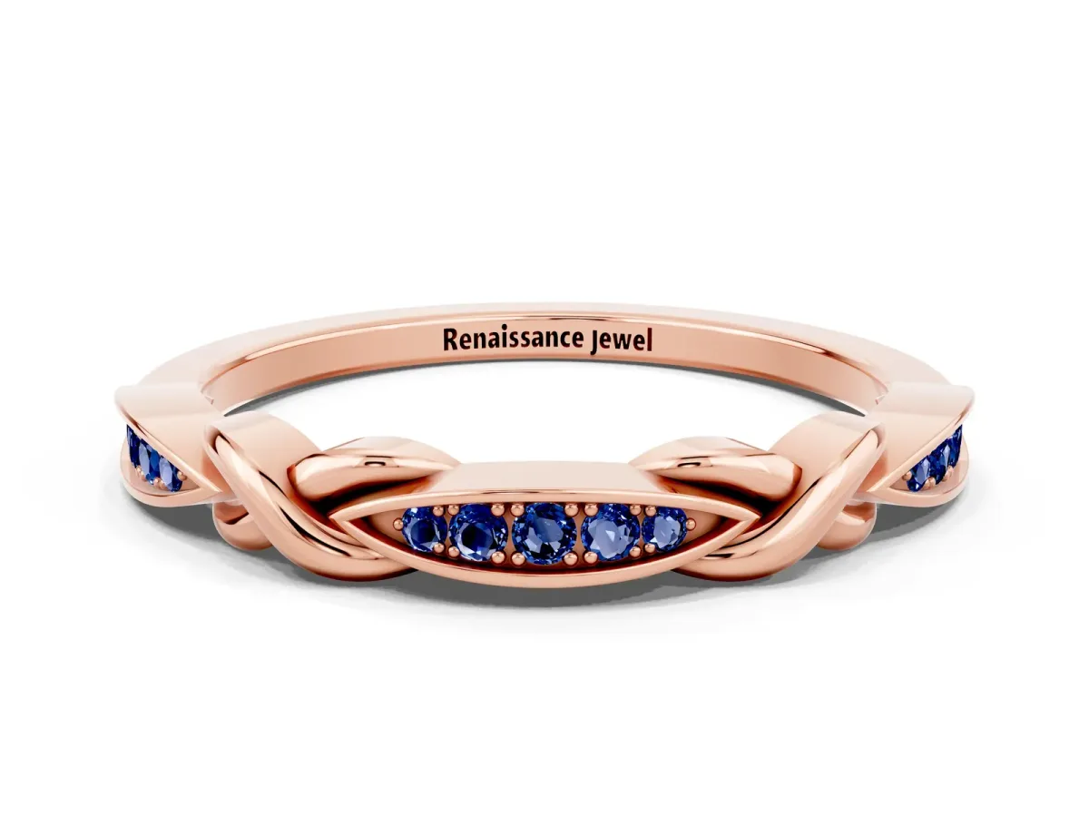 Twisted Marquise Blue Sapphire Pavé Band with Shared Prong Setting Rose gold