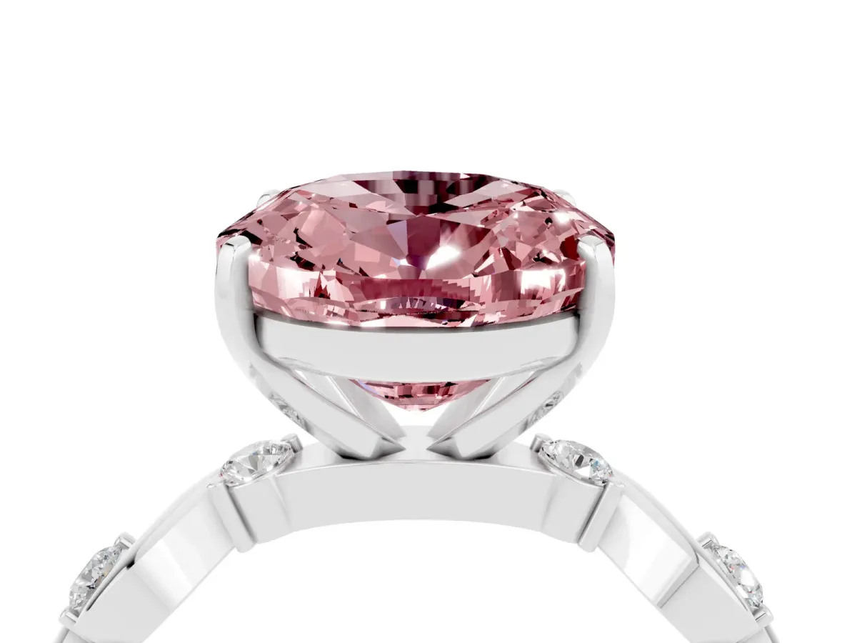 Oval Cut Morganite Solitaire Twisted Band with Round Accents and Prong Setting Silver