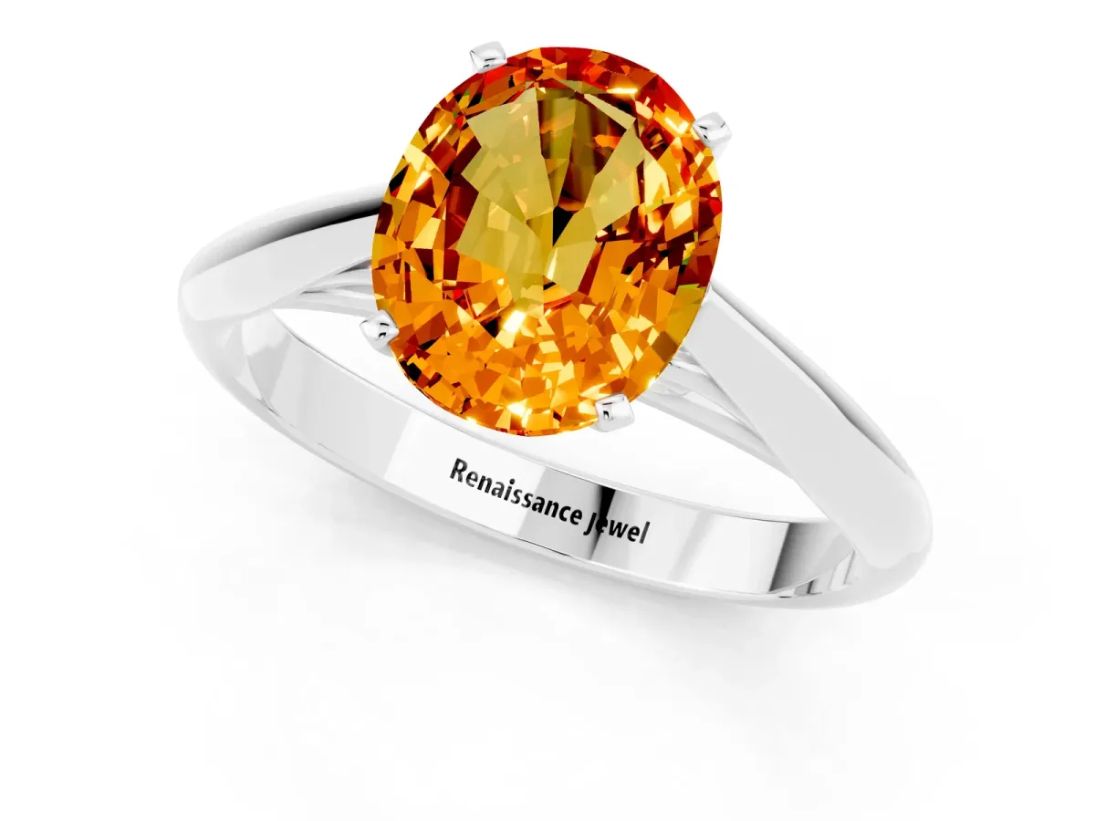 Oval Cut Citrine Solitaire Engagement Ring with Cathedral Setting and Four-Prong Mount White gold