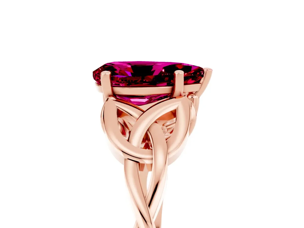 Pear Cut Garnet Solitaire Celtic Knot Ring with Four-Prong Setting Rose gold