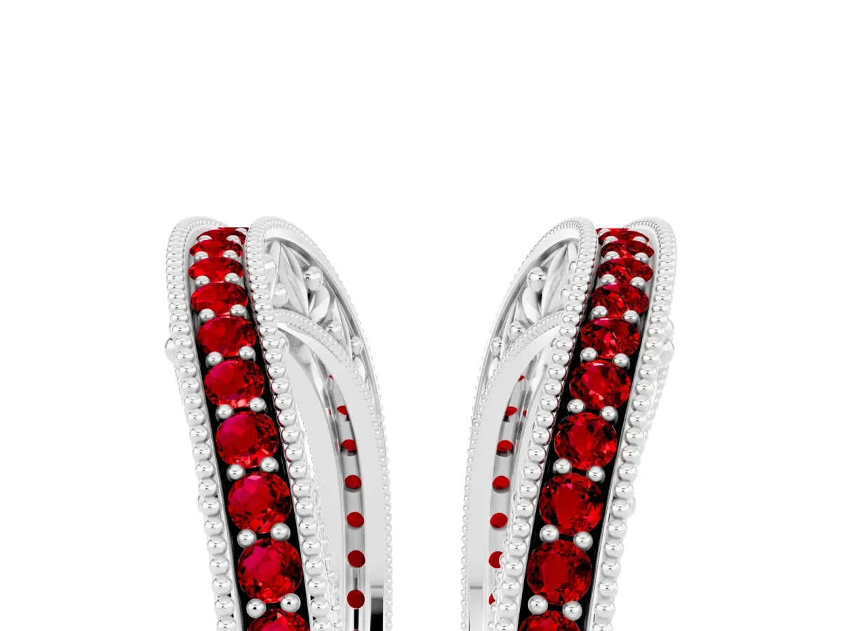 Round Ruby Milgrain Eternity Band with Channel Setting White gold