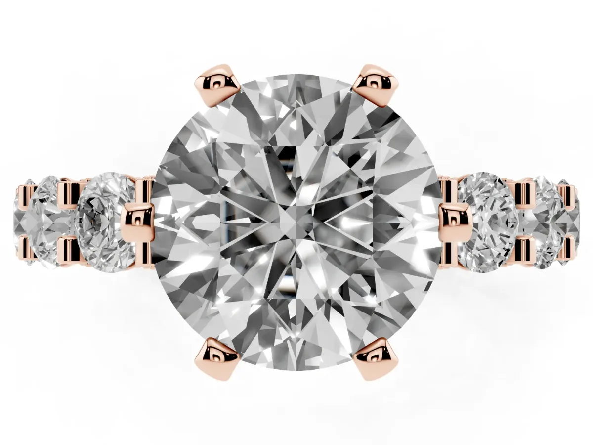 Round Diamond Mens Ring with Graduated Side Stones Rose gold