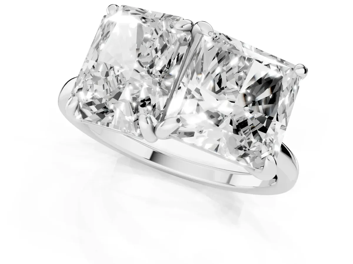 Radiant and Princess Toi Moi Ring with Prong Setting and Plain Band White gold