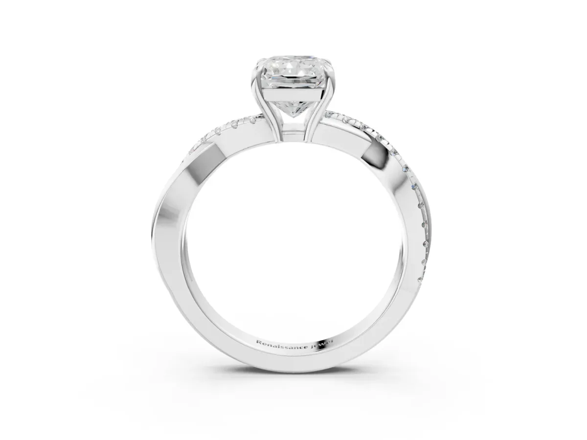 Radiant Cut Cut Diamond Twisted Band with Pavé Setting and Four-Prong Setting Platinum