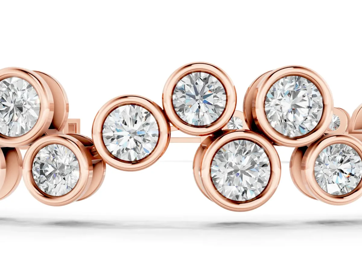 Bezel Set Round Diamond Cluster Tennis Bracelet Rose gold