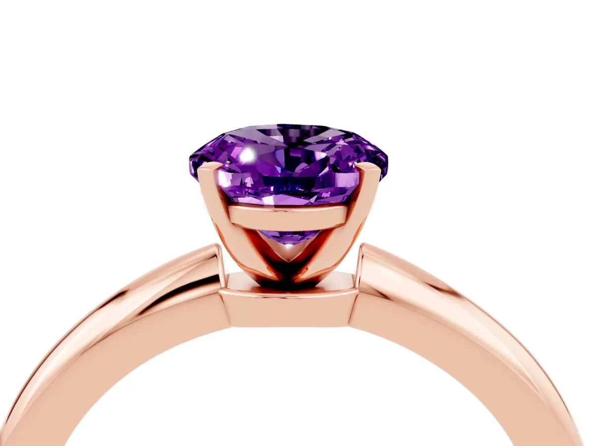 Oval Cut Amethyst Solitaire Ring with Six-Prong Setting and Classic Band Rose gold