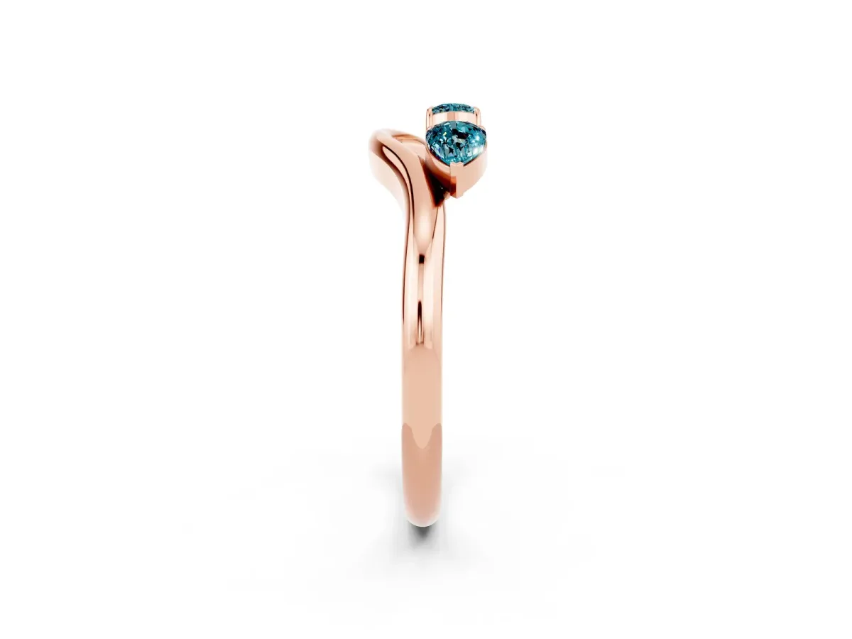 Pear Cut Blue Topaz Two-Stone Open Band Ring with Prong Setting Rose gold