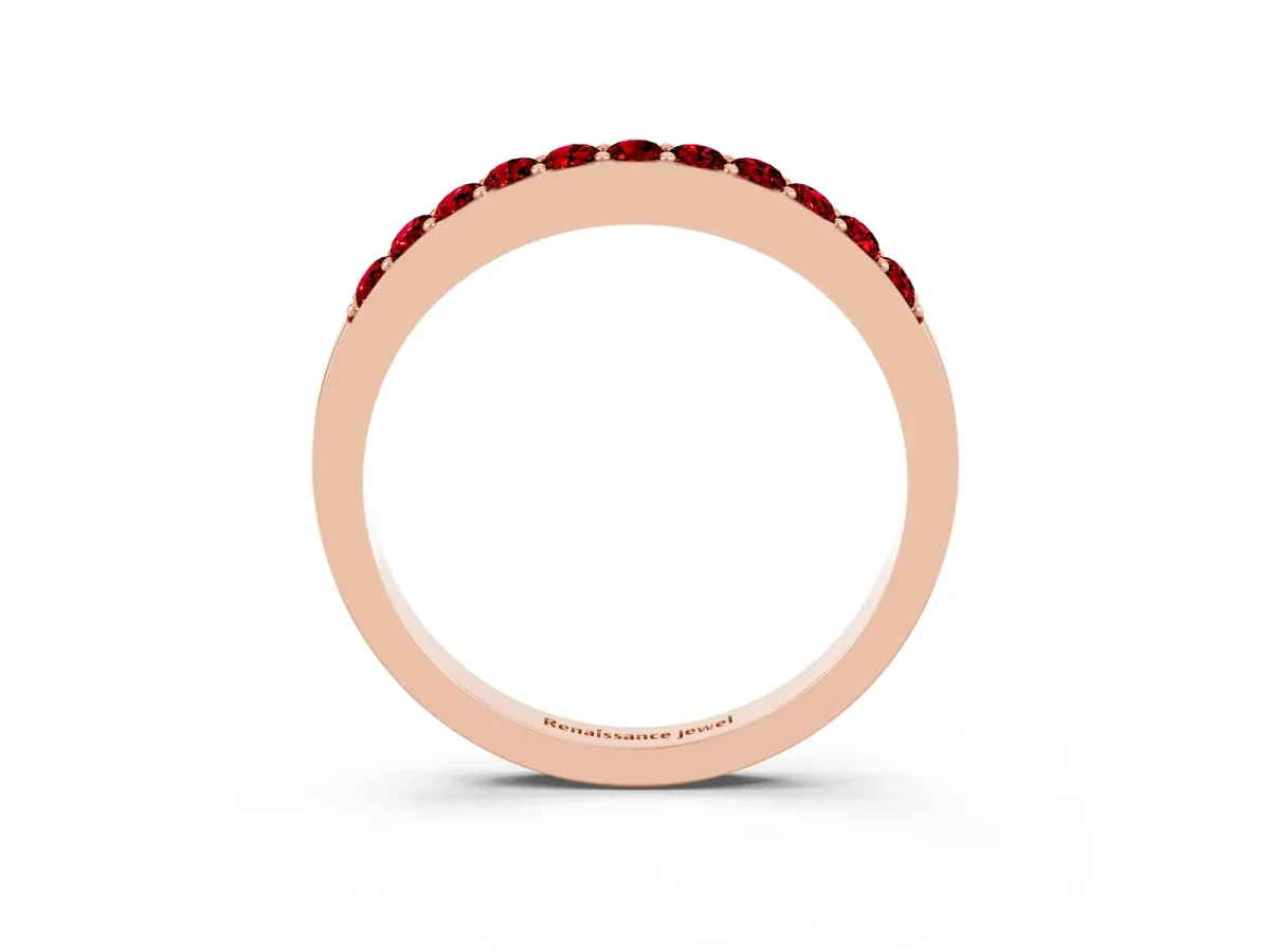 Round Ruby Curved Wedding Band with Channel Setting Rose gold