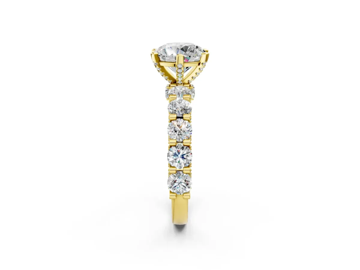 Round Diamond Mens Ring with Graduated Side Stones Yellow gold