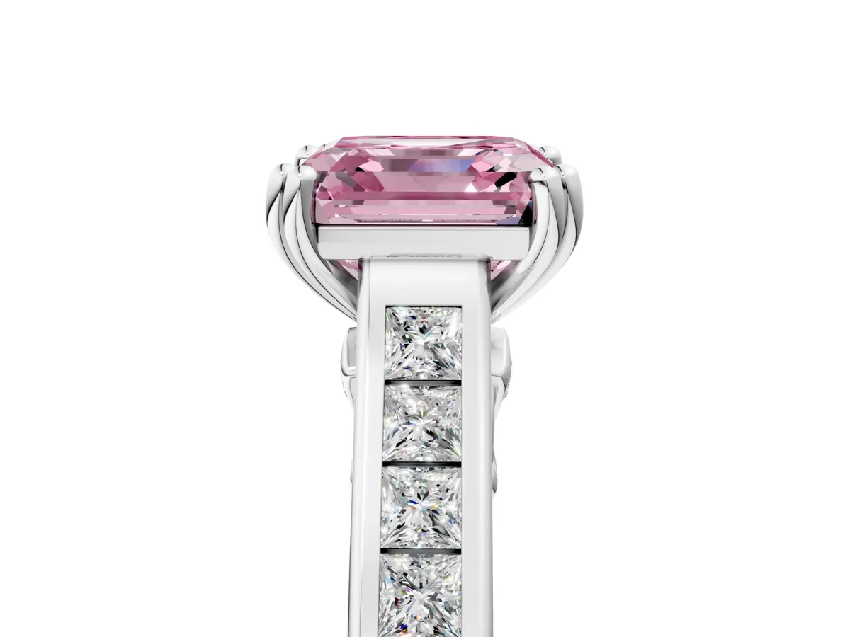 Fancy Pink Asscher Cut Cut Channel Set Solitaire Engagement Ring with Prong Setting Platinum