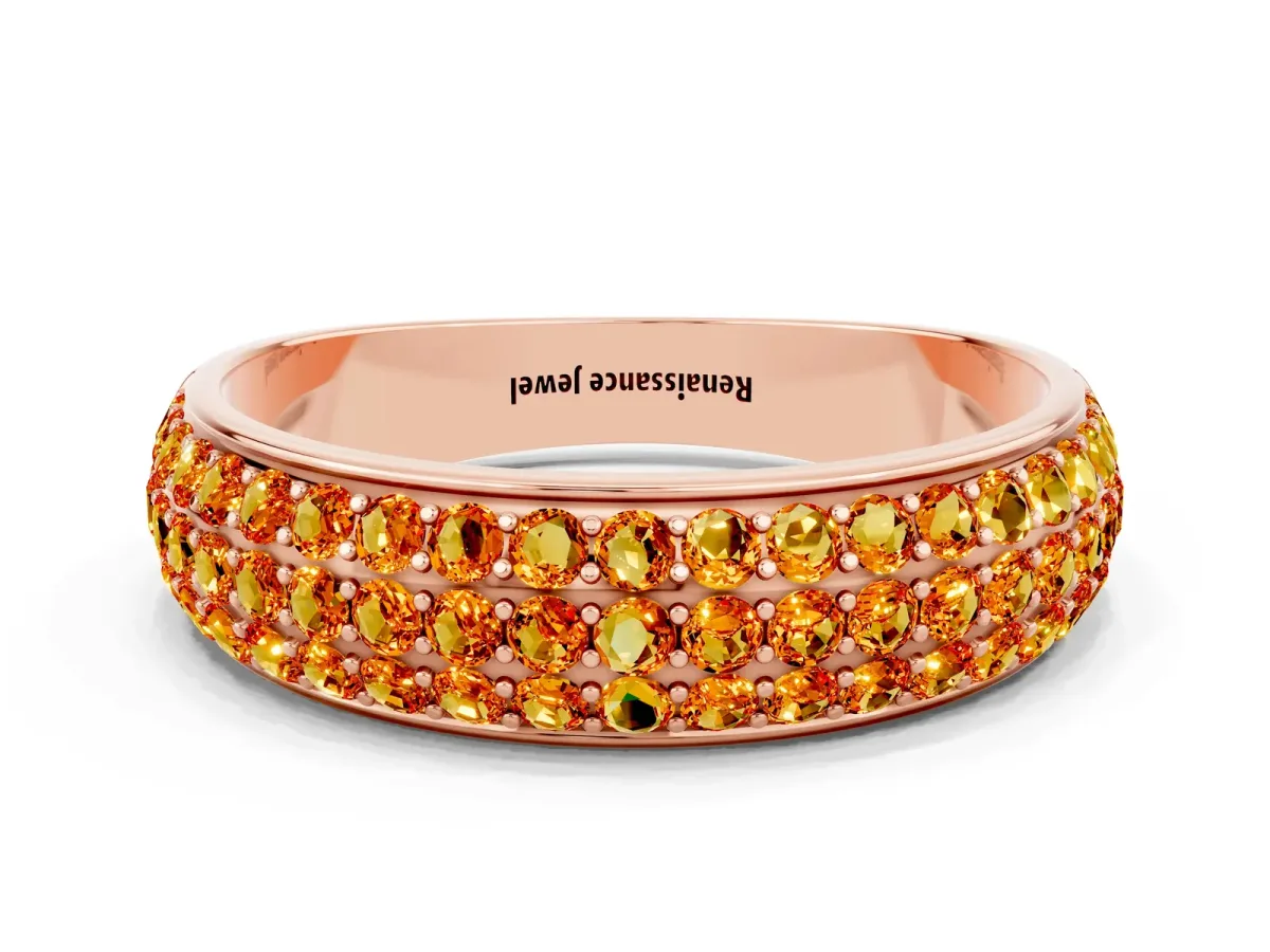Three-Row Round Citrine Eternity Band with Shared Prong Setting Rose gold
