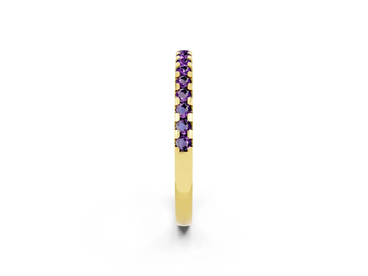 Round Amethyst Pavé Set Eternity Band with Micro Prong Setting Yellow gold