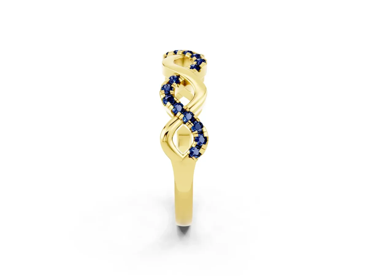 Twist Infinity Round Blue Sapphire Band with Pavé Setting Yellow gold