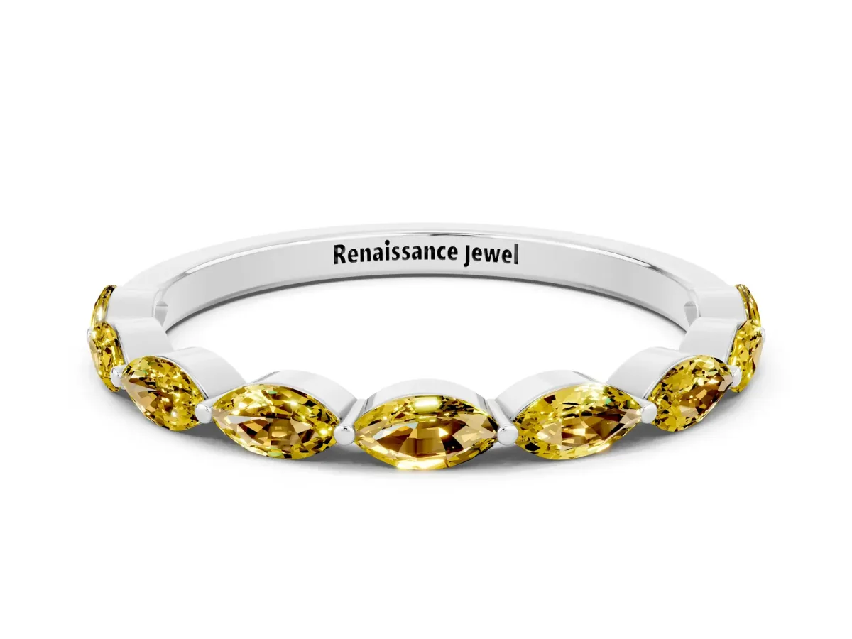 Marquise Yellow Sapphire Half Eternity Band with Prong Setting Silver