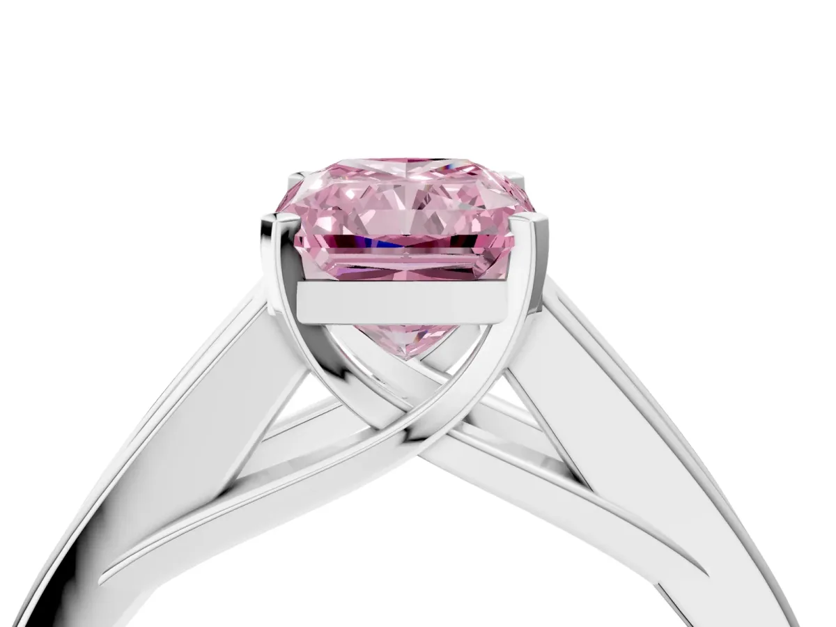 Fancy Pink Radiant Cut Cut Channel Set Solitaire Ring with Four-Prong Setting White gold