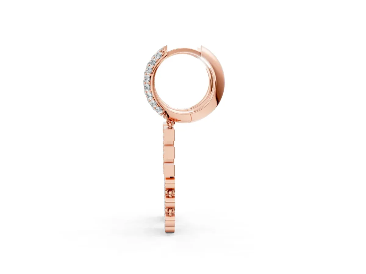 Round Diamond Initial E Huggie Hoop Earrings Rose gold