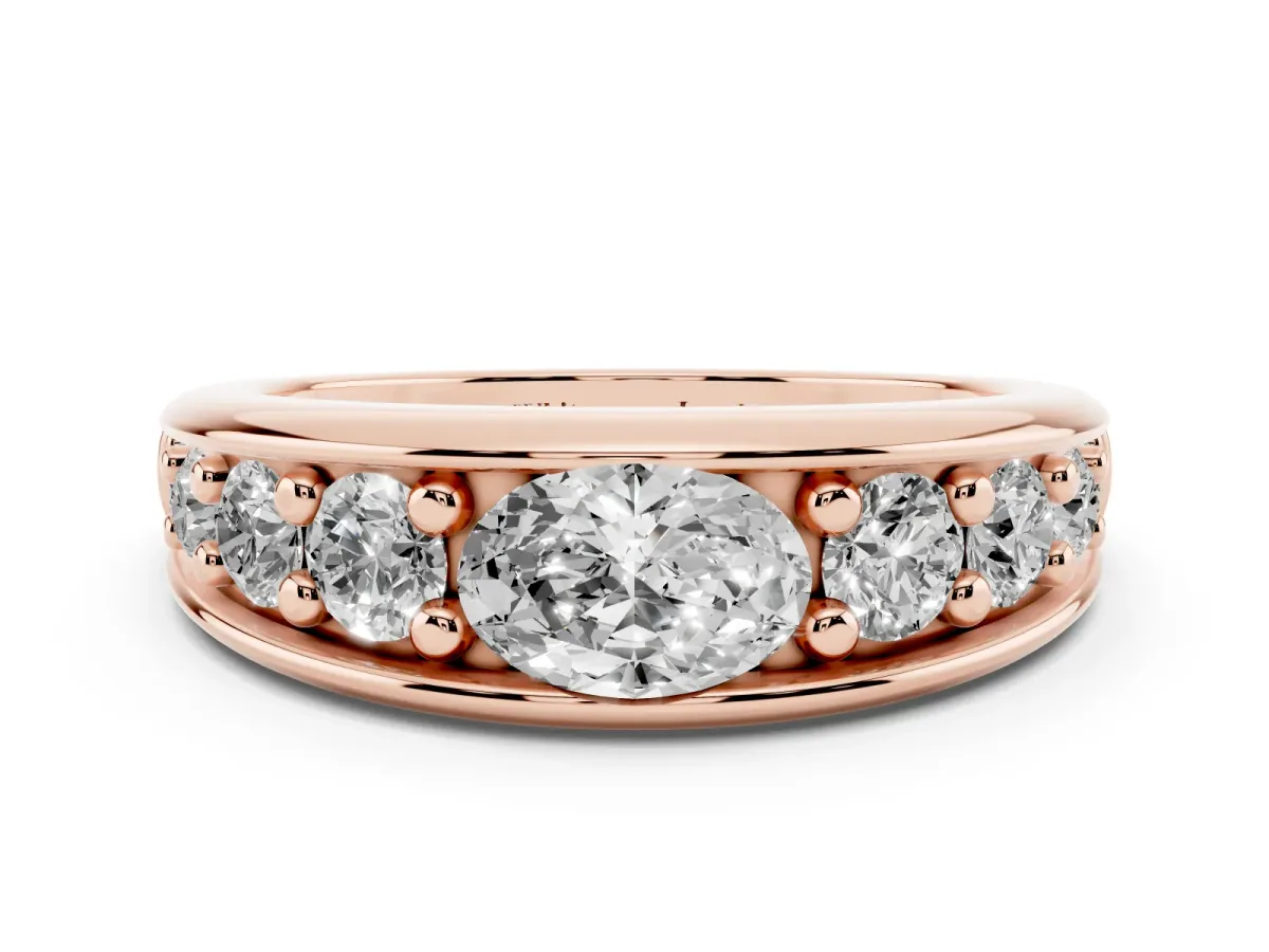 Oval Diamond Mens Ring with Round Diamond Accents Rose gold