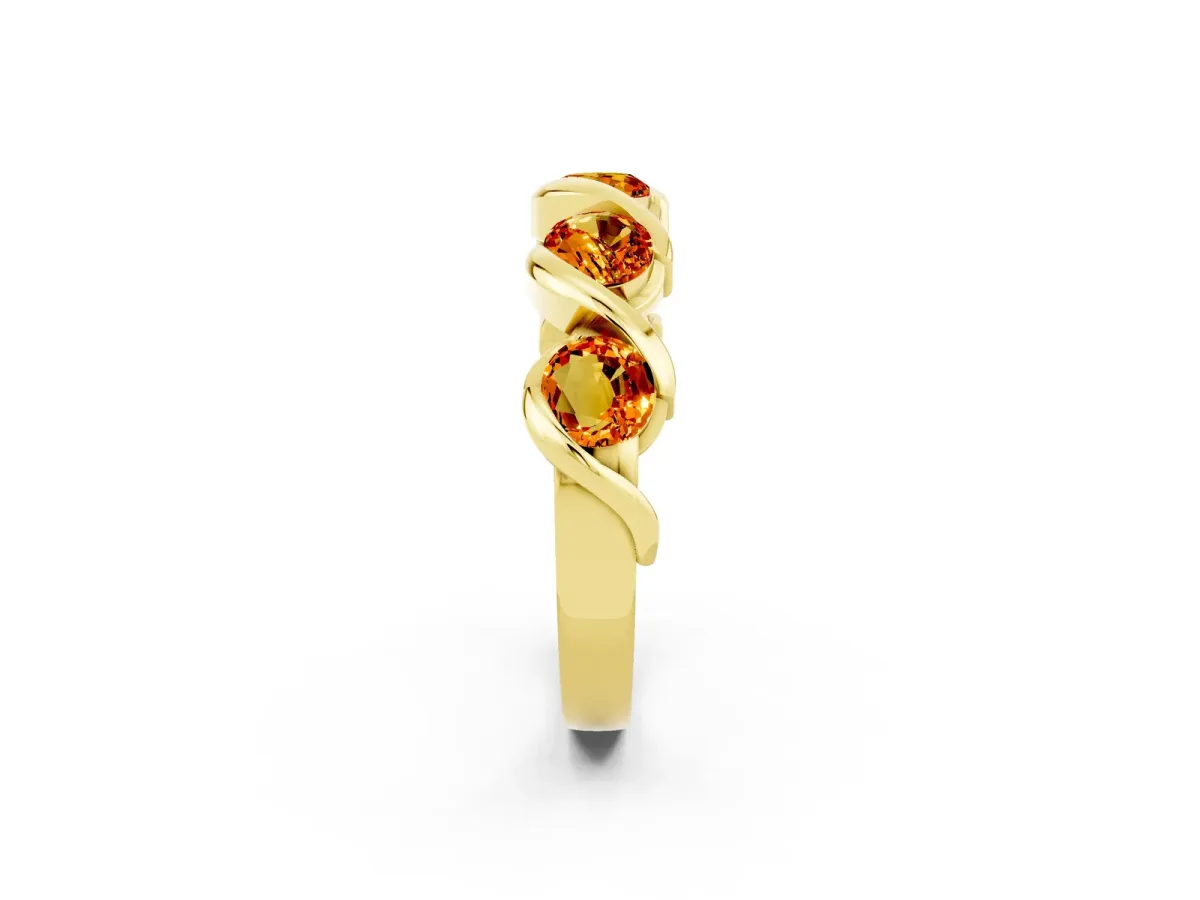 Round Citrine Wave Band with Channel Setting and Shared Prongs Yellow gold